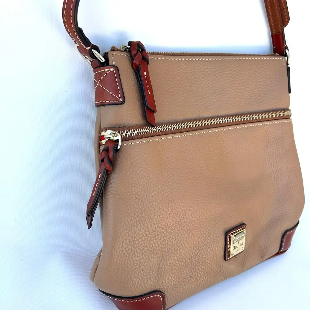 Dooney & Bourke Tan Pebbled Leather Camel Crossbody Shoulder Bag Purse